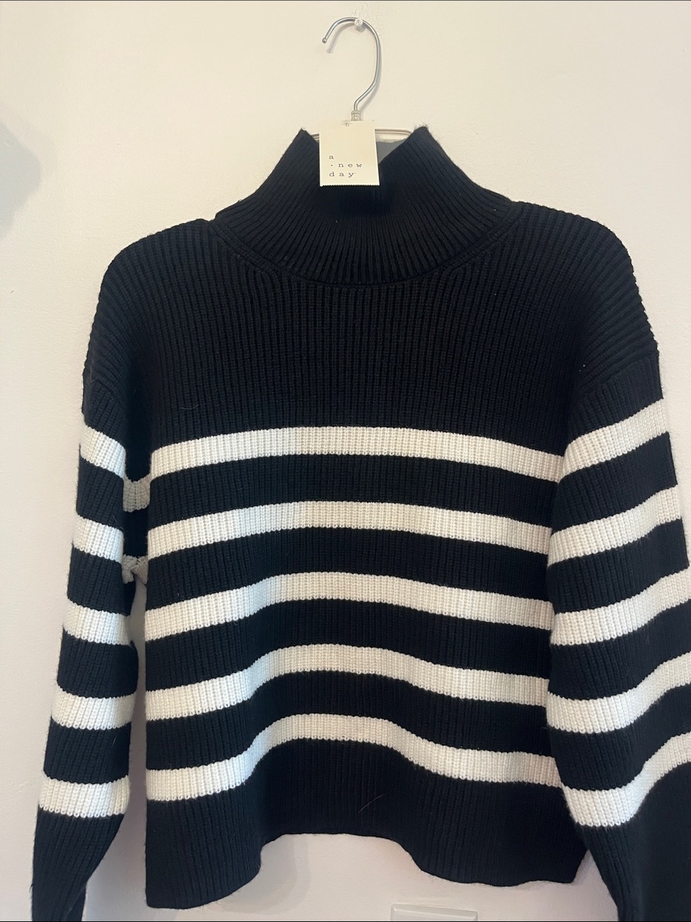 NWT A New Day Cozy Black and White Striped Turtleneck Sweater S